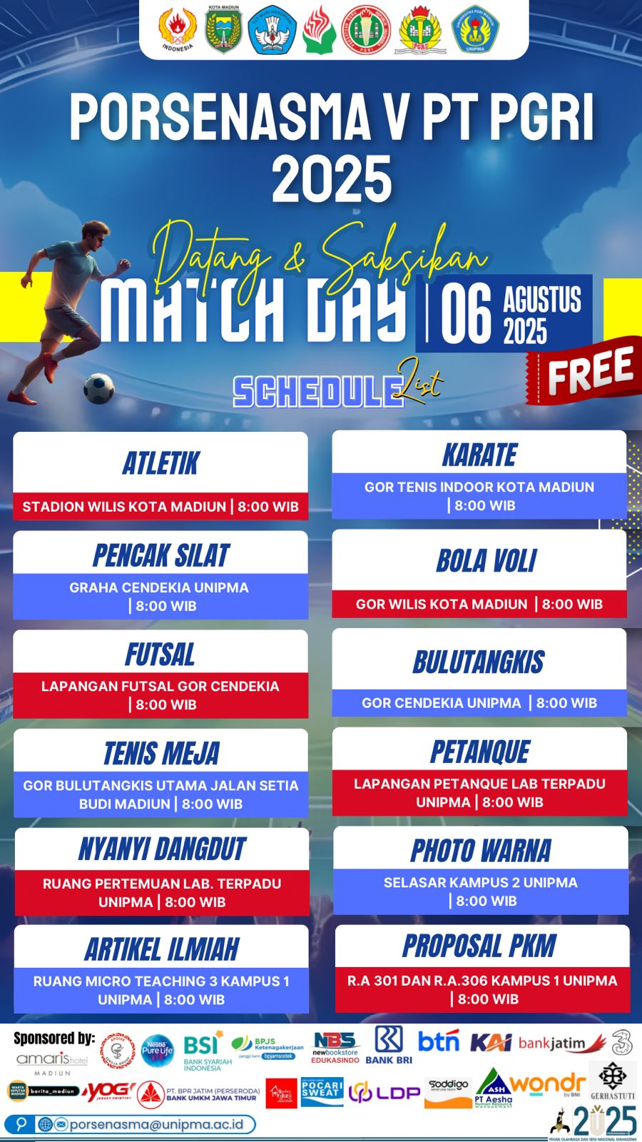 Schedule Porsenasma V PT PGRI 2025 - 6 Agustus 2025