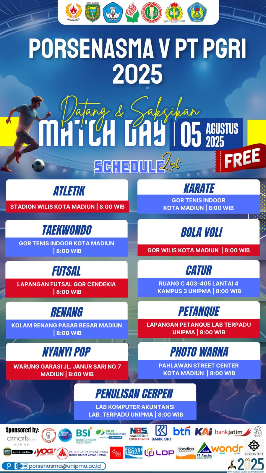 Schedule Porsenasma V PT PGRI 2025 - 5 Agustus 2025