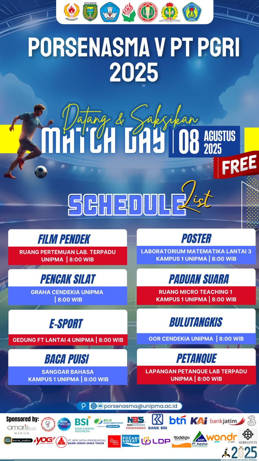 Schedule Porsenasma V PT PGRI 2025 - 8 Agustus 2025