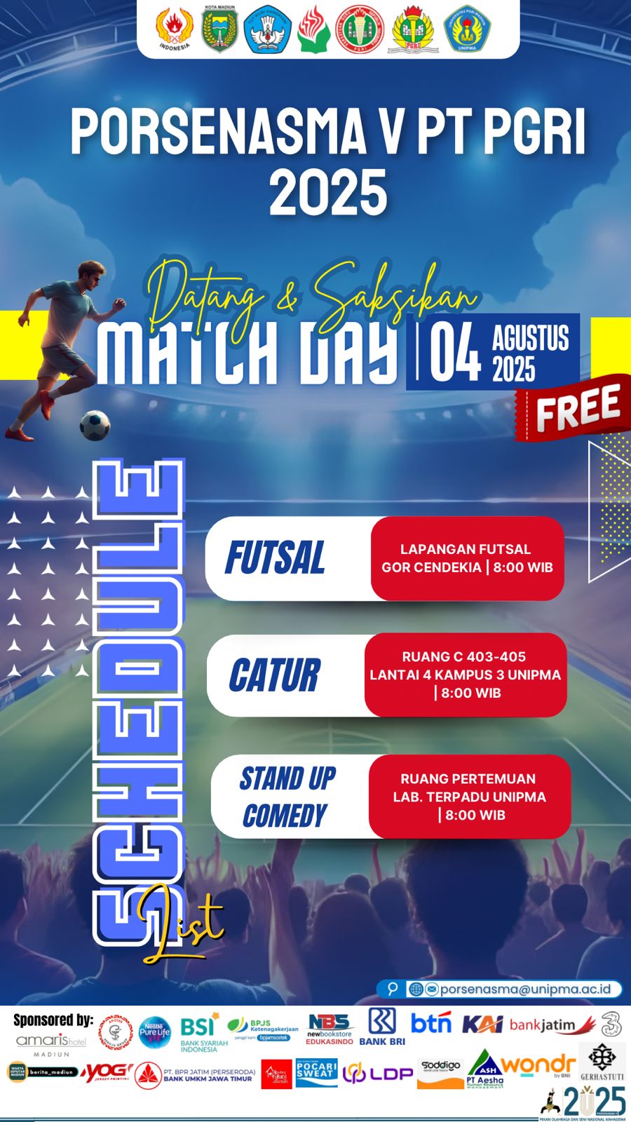 Schedule Porsenasma V PT PGRI 2025 - 4 Agustus 2025