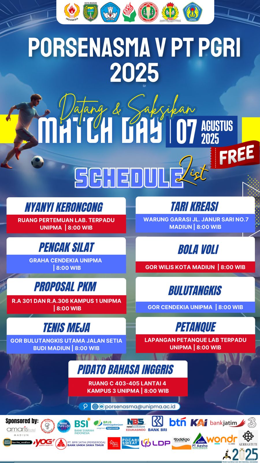 Schedule Porsenasma V PT PGRI 2025 - 7 Agustus 2025